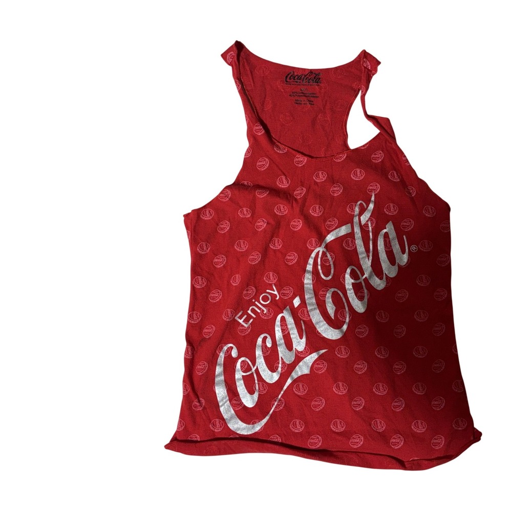 Coca-Cola Womens Red Racerback Tank Top Silver Metallic Graphic XS LT30001TA
